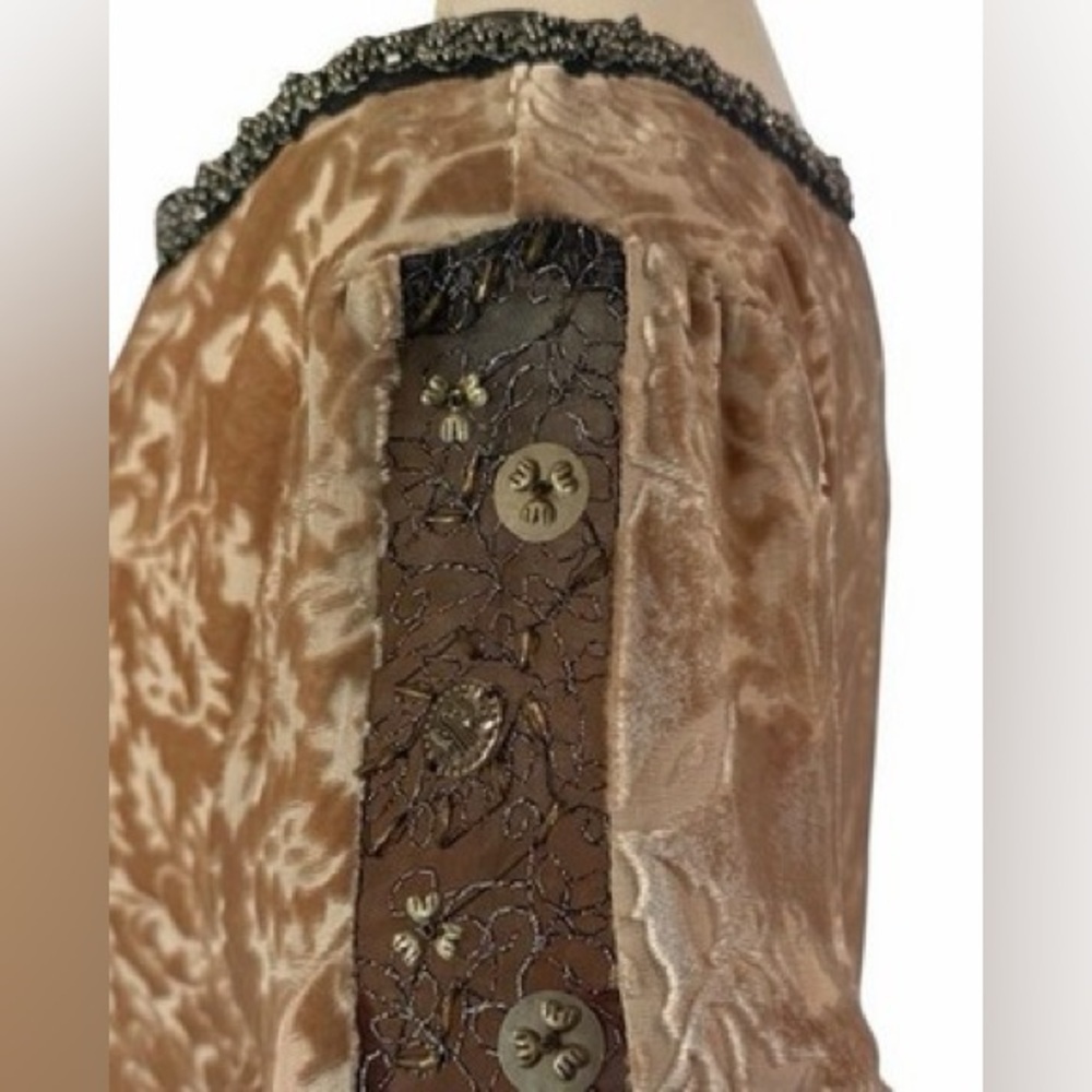 SUNDANCE Champagne Dreams Damask Floral Velvet Dress Beaded Boho 8 Romantic Chic - Picture 9 of 16